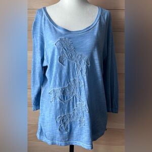 Noble Outfitters Washed Horses Shirt Size Xl Blue equestrian-inspired patchwork